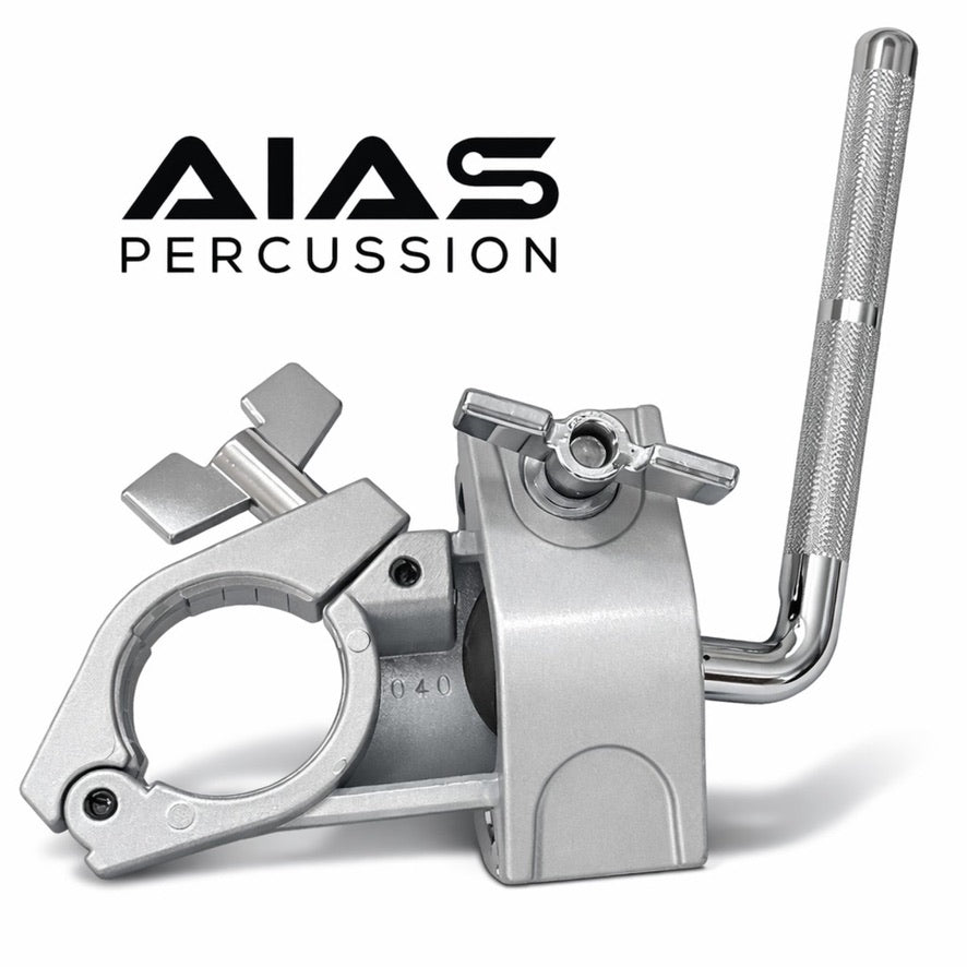 AIAS Drum Rack Clamp – Adjustable 1.5" Rack Mount with Rotating 10.5mm L Rod for Cowbells, Tambourines, Jam Blocks, Toms & Electronic Pads – Multi-Angle Percussion Holder (Silver)