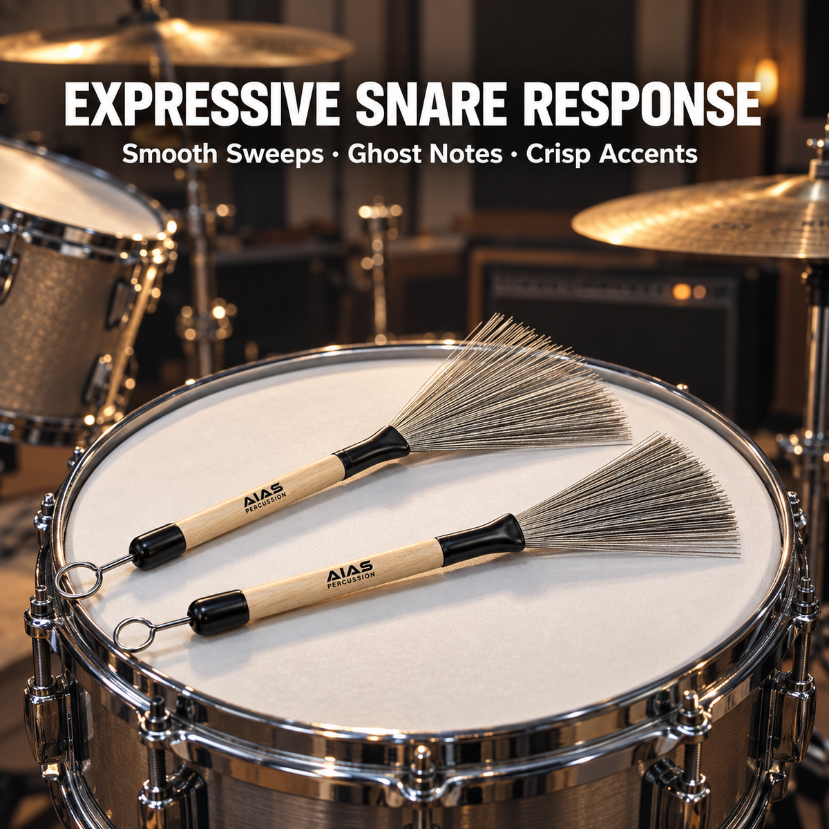 AIAS AW-1 Retractable Wire Drum Brushes – Maple Handles, Pair