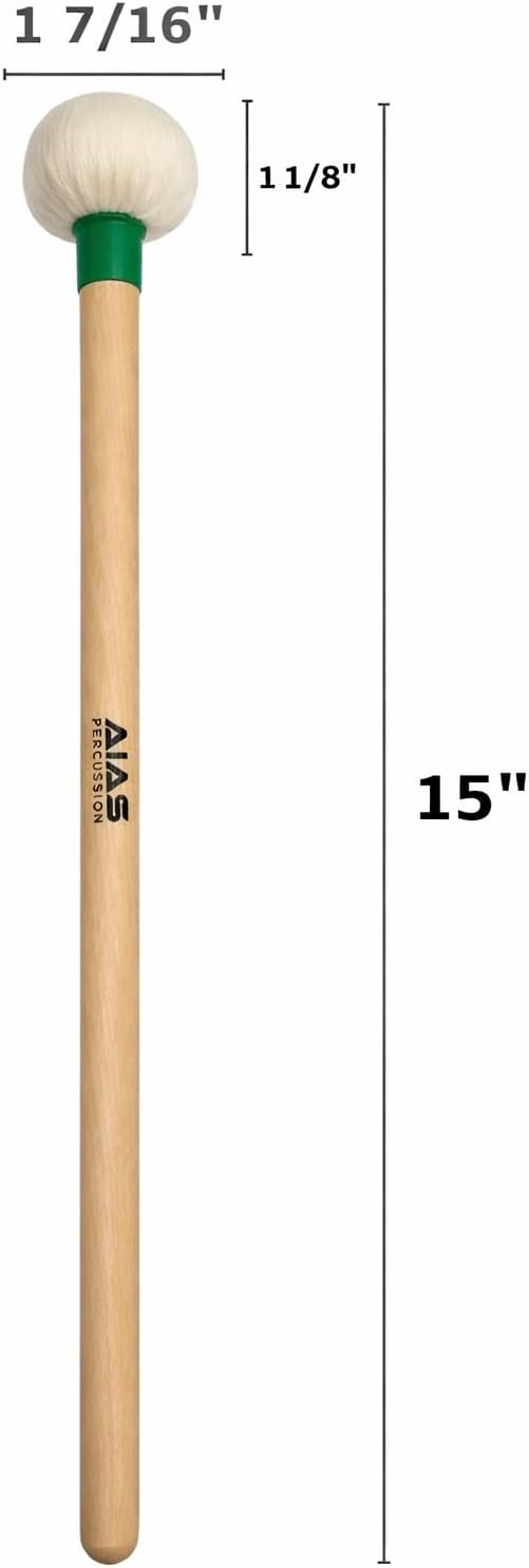AIAS Medium-Firm Timpani Mallets – Maple Shaft Drumsticks with 1 7/16" Felt Heads, Balanced Percussion Mallets for Orchestra, Concert Band, and Studio Use