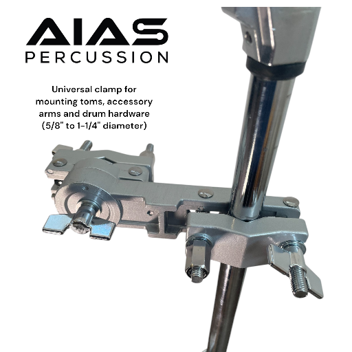 AIAS Rotating Multi Clamp for Drums – Universal Drum Mount for Toms, Accessory Arms & Hardware, Adjustable 5/8" to 1-1/4" Diameter, Durable Percussion Clamp