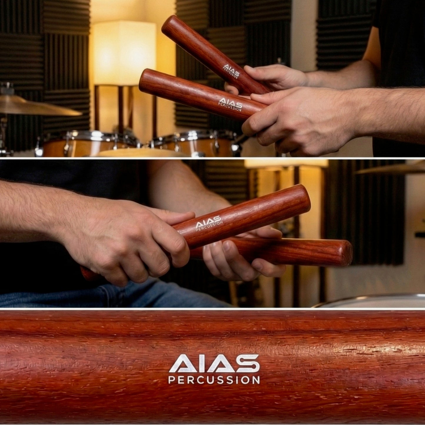 AIAS African Padauk Hardwood Claves – Professional Latin Percussion Rhythm Sticks, Bright Cutting Tone for Studio & Live Performance
