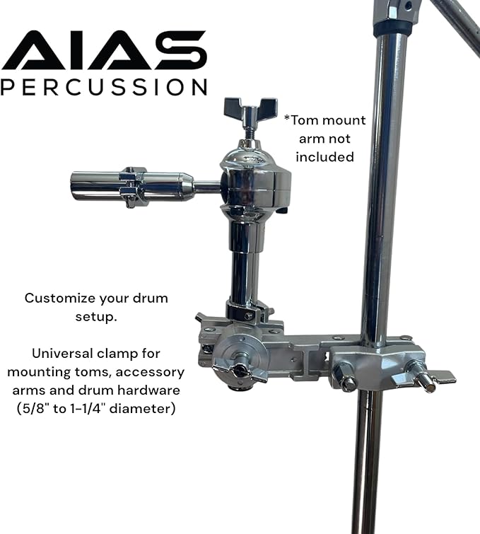AIAS Rotating Multi Clamp for Drums – Universal Drum Mount for Toms, Accessory Arms & Hardware, Adjustable 5/8" to 1-1/4" Diameter, Durable Percussion Clamp