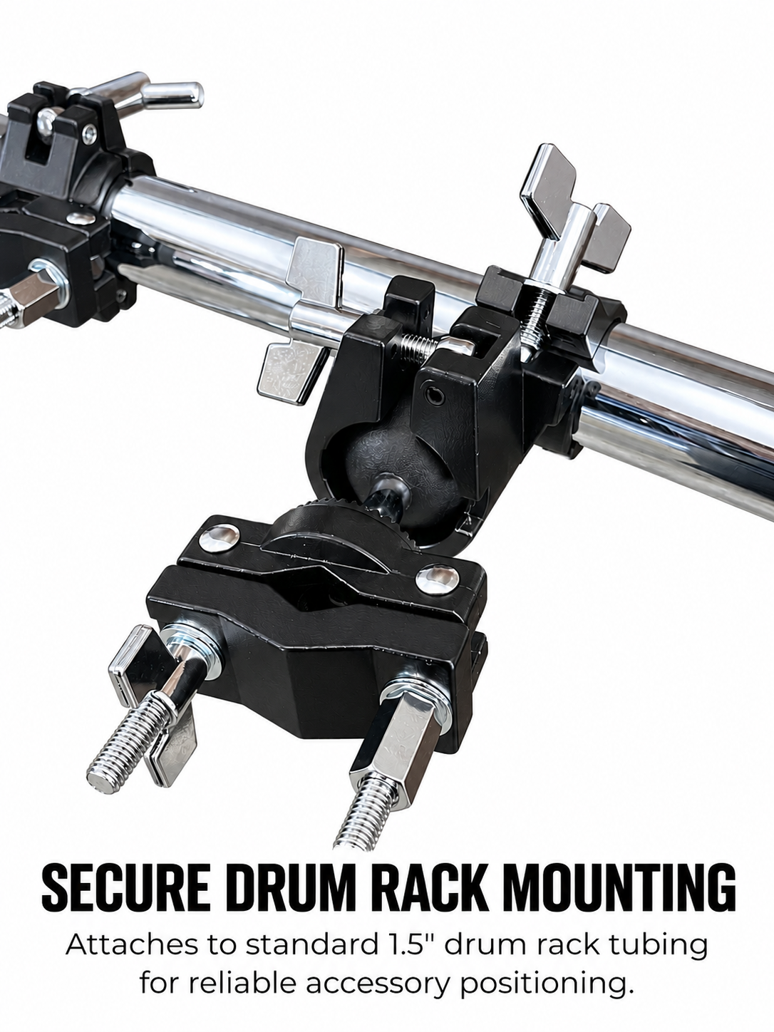AIAS Rotating Drum Rack Clamp with Adjustable Ball Joint, Multi Clamp for 1.5 Inch Rack Tubing, Tom Mounts, Hi-Hat Stands and Percussion Accessories, Black