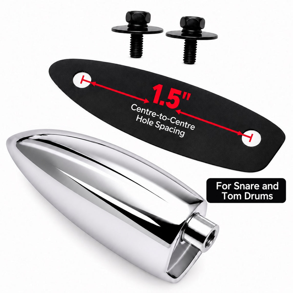 ROSS Percussion Single End Snare and Tom Drum Lugs, Chrome, 10 Pack, 1.5 Inch Hole Spacing, 7/32 Inch Tension Rod Compatible