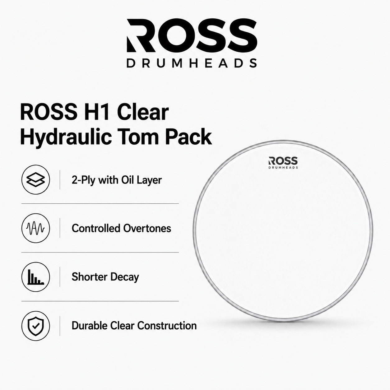 ROSS H1 Clear Hydraulic Drum Heads