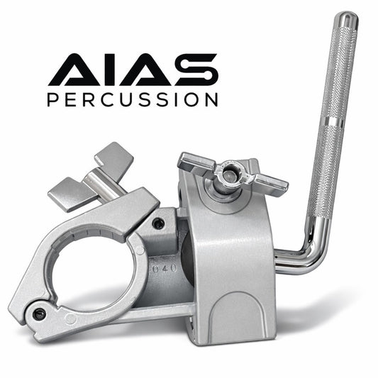 AIAS Drum Rack Clamp – Adjustable 1.5" Rack Mount with Rotating 10.5mm L Rod for Cowbells, Tambourines, Jam Blocks, Toms & Electronic Pads – Multi-Angle Percussion Holder (Silver)