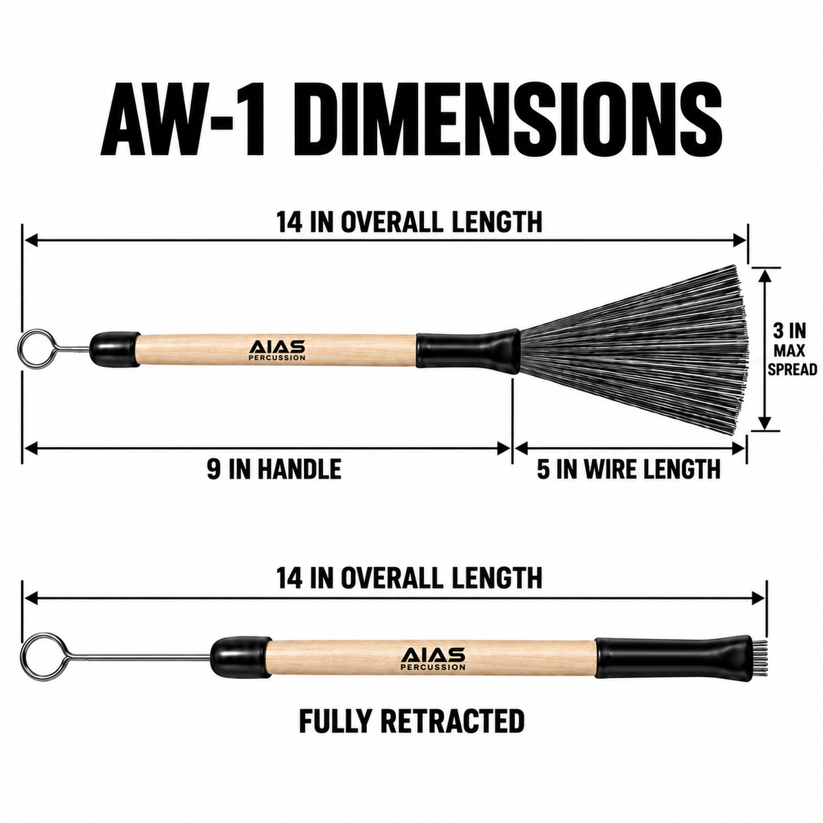 AIAS AW-1 Retractable Wire Drum Brushes – Maple Handles, Pair
