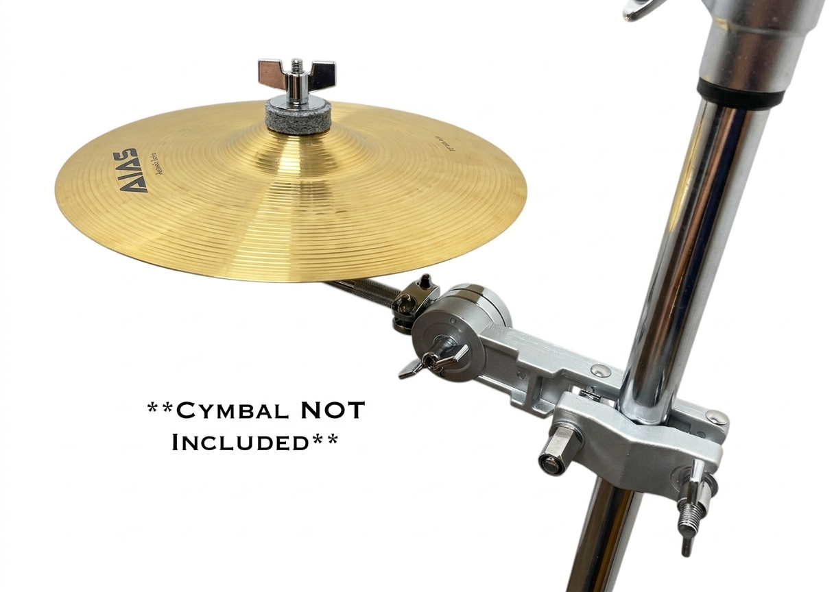 AIAS Splash Cymbal Mount Clamp for Drums – Adjustable Bell Cymbal Holder | Rotating Arm Fits 5/8″–1¼″ Hardware | Drum Rack Mount Percussion Accessory