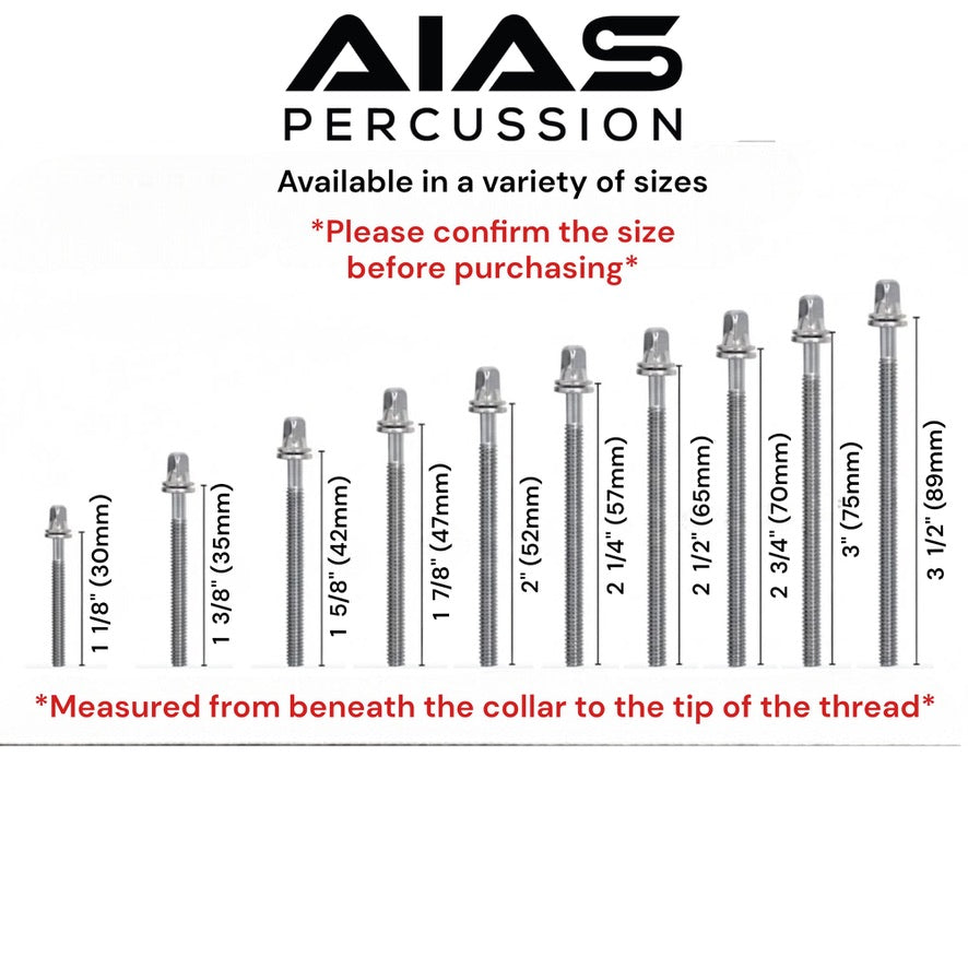AIAS Chrome Plated Drum Tension Rods 12 Pack with Washers | Replacement Tuning Screws for Snare and Tom Drums