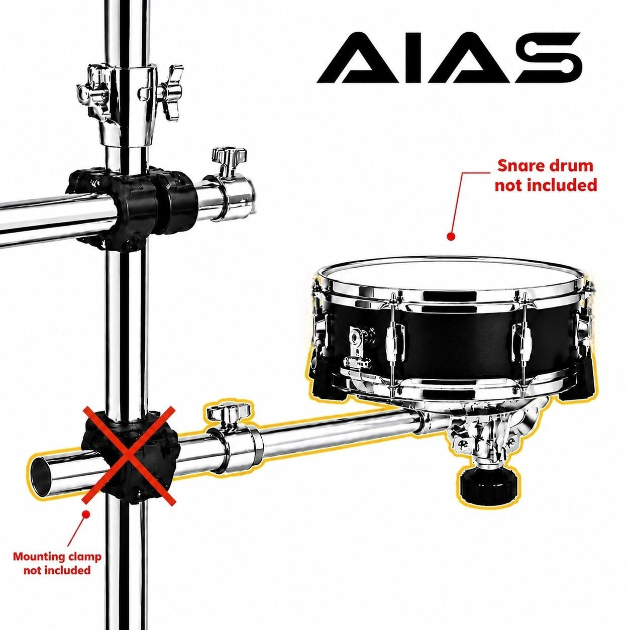 AIAS Rack Mounted Snare Basket Holder - Legless Snare Support, For Drum Rack Systems, Extends up to 23"