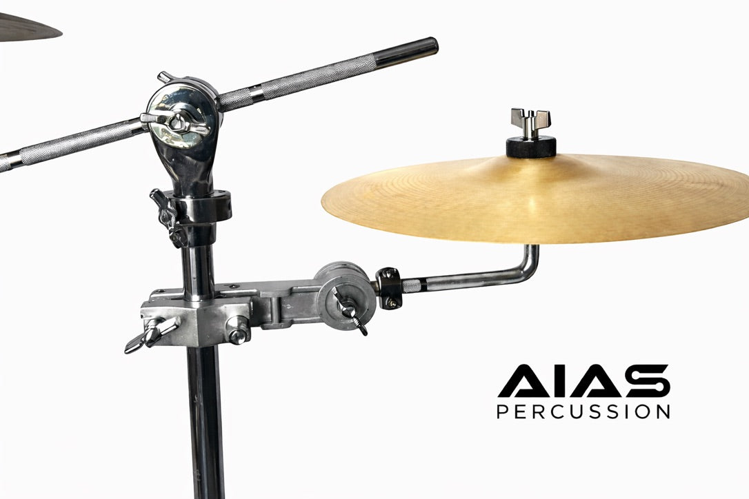 AIAS Splash Cymbal Mount Clamp for Drums – Adjustable Bell Cymbal Holder | Rotating Arm Fits 5/8″–1¼″ Hardware | Drum Rack Mount Percussion Accessory