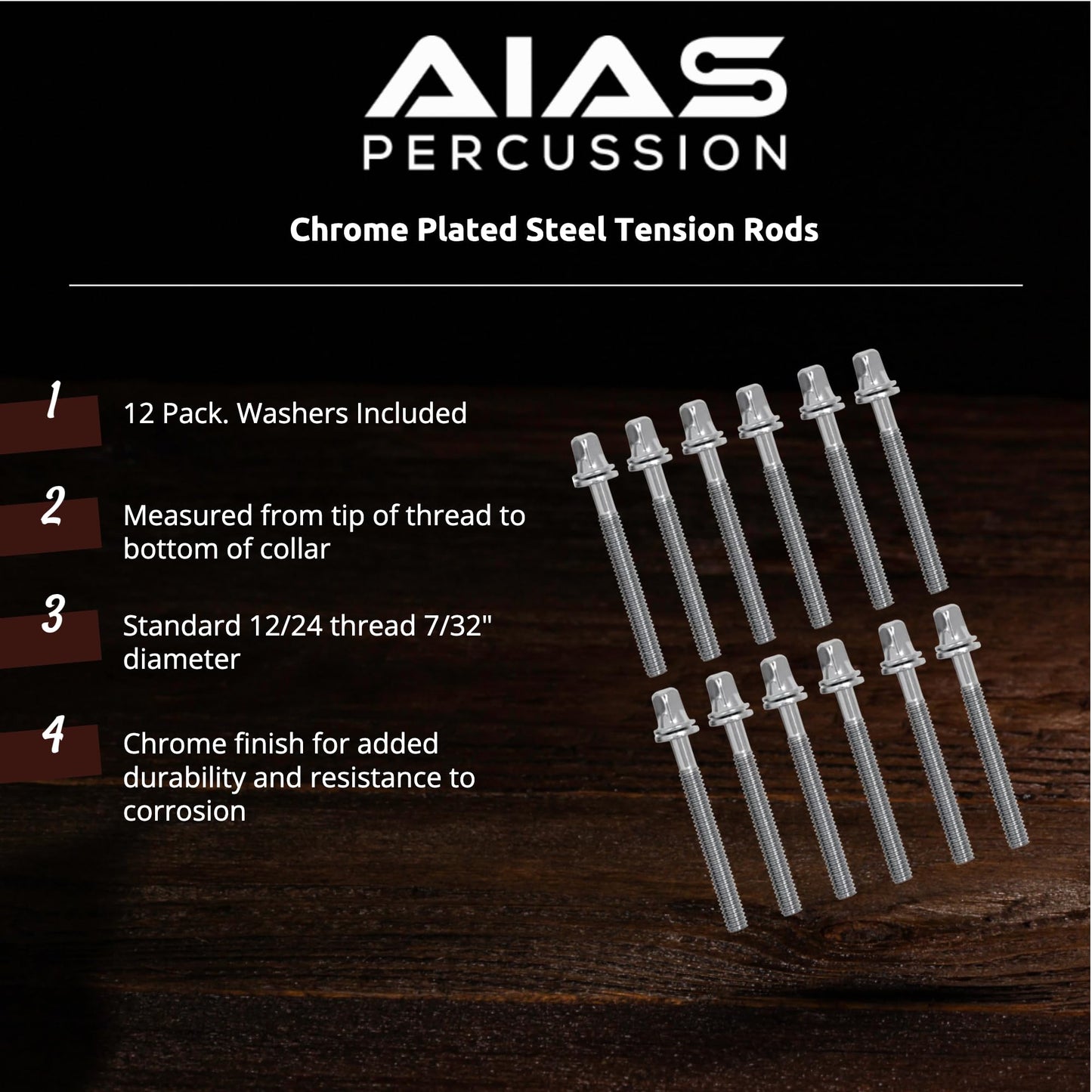 AIAS Tension Rods for Drums - Chrome Plated