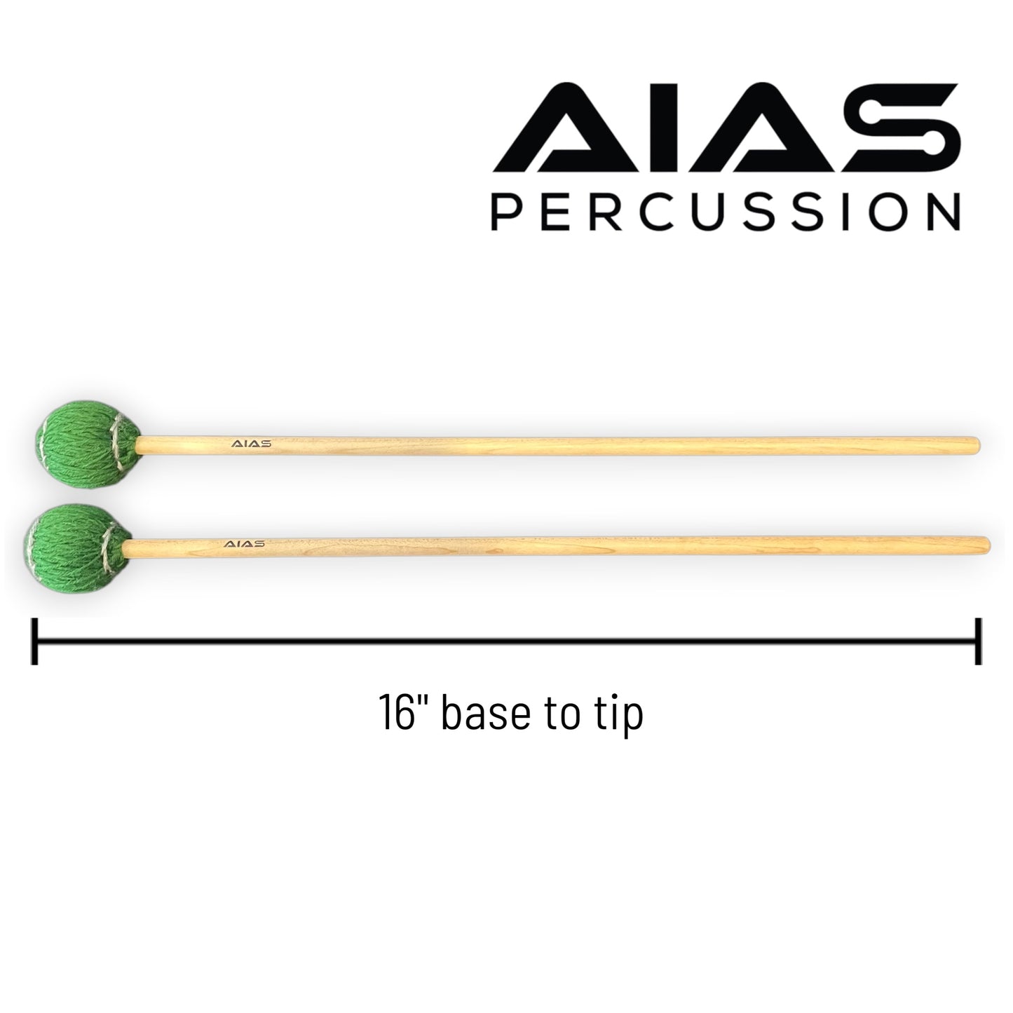 AIAS Vibraphone Mallets Green Wrapped Heads with Maple Shafts Clear Articulation 16 Inch Pair