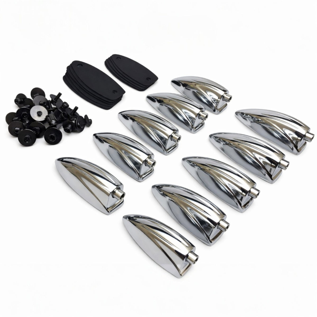 ROSS Percussion Single End Bass Drum Lugs, Chrome, 10 Pack, 2 Inch Hole Spacing, 7/32 Inch Tension Rod Compatible