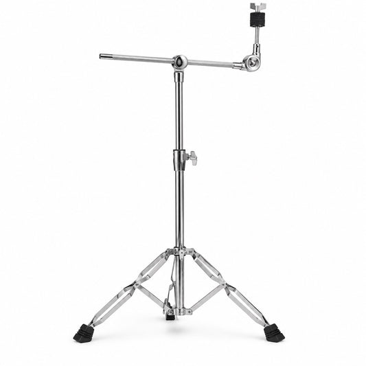 AIAS Percussion Medium-Duty Boom Cymbal Stand, 2-in-1 Convertible Straight Stand, Double-Braced Tripod Base, 15-Inch Adjustable Boom Arm, Chrome, for Crash and Ride Cymbals