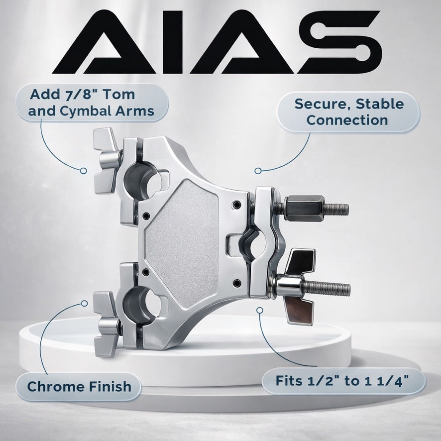 AIAS 3 Way Multi Clamp for 7/8" Diameter Drum or Cymbal Mounts