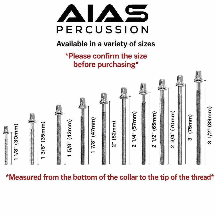 AIAS Chrome Plated Drum Tension Rods 12 Pack with Washers | Replacement Tuning Screws for Snare and Tom Drums