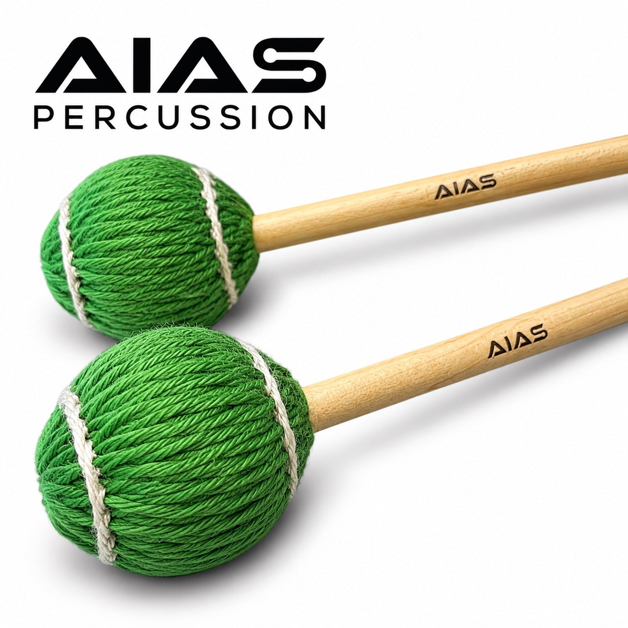 AIAS Vibraphone Mallets Green Wrapped Heads with Maple Shafts Clear Articulation 16 Inch Pair