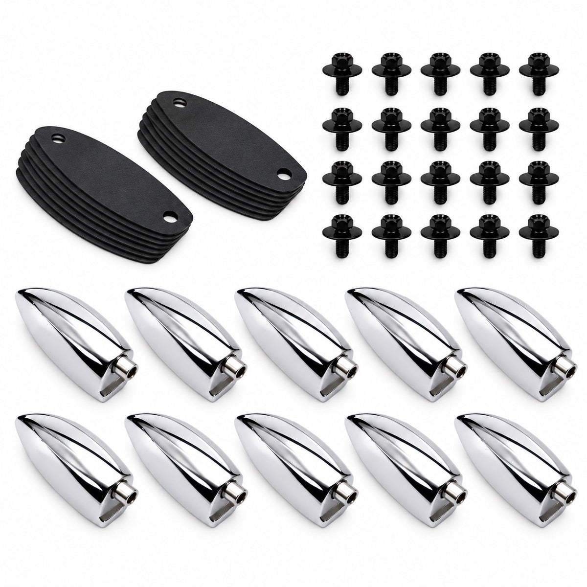 ROSS Percussion Single End Snare and Tom Drum Lugs, Chrome, 10 Pack, 1.5 Inch Hole Spacing, 7/32 Inch Tension Rod Compatible