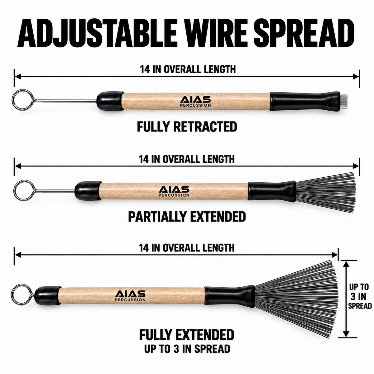 AIAS AW-1 Retractable Wire Drum Brushes – Maple Handles, Pair