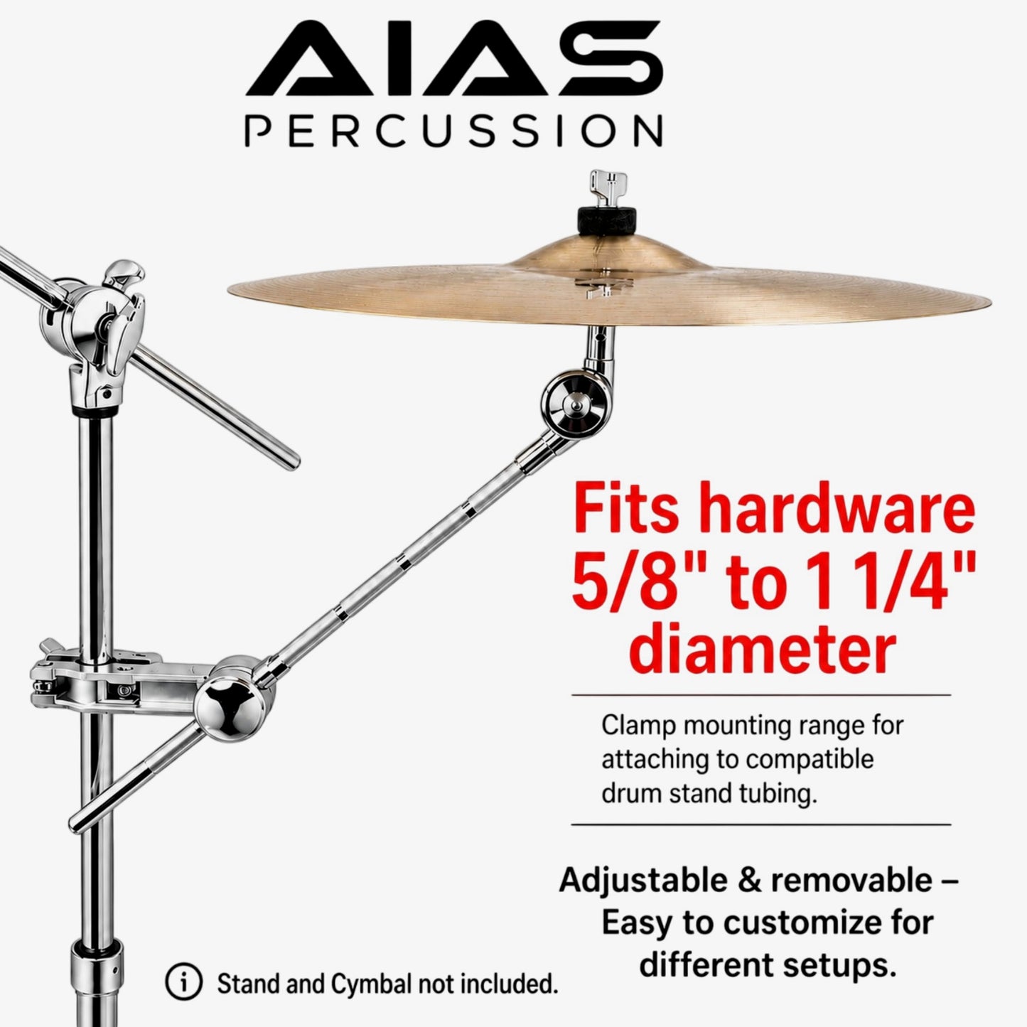 AIAS Cymbal Arm Multi Clamp (AC-1) – Universal Drum Hardware Mount for Cymbal Stands, Adjustable Heavy-Duty Clamp
