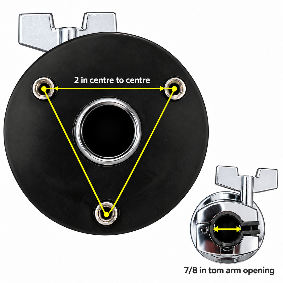 AIAS 7/8 Inch Tom Mount Bracket for Drum Shell, Chrome, 3-Hole Mount with Protective Rubber Gasket and Mounting Screws
