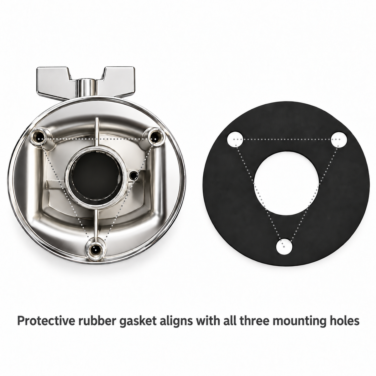 AIAS 7/8 Inch Tom Mount Bracket for Drum Shell, Chrome, 3-Hole Mount with Protective Rubber Gasket and Mounting Screws