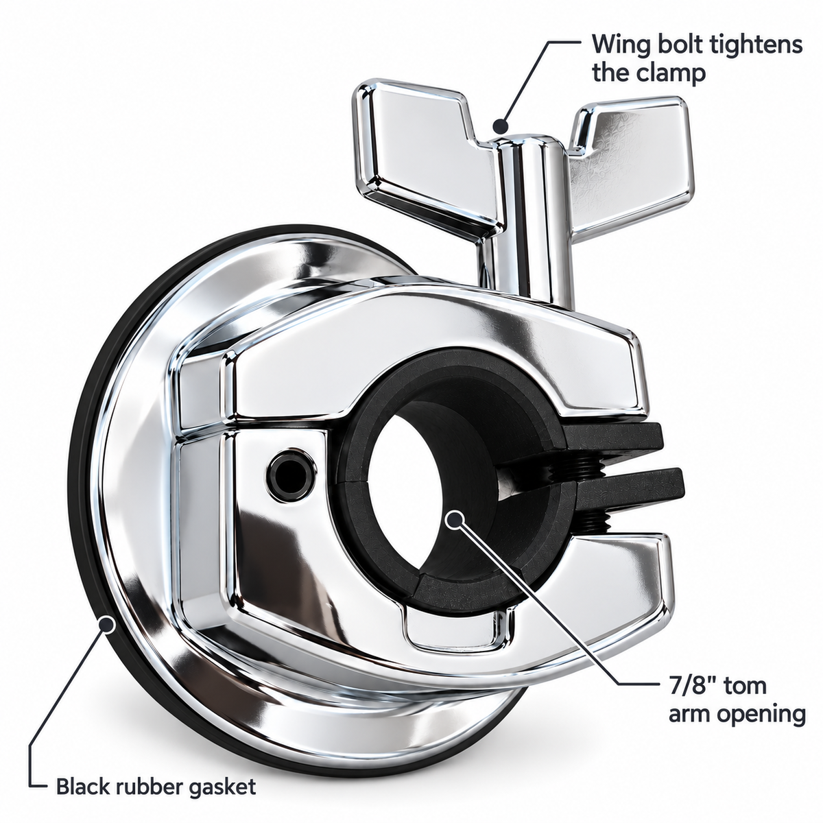 AIAS 7/8 Inch Tom Mount Bracket for Drum Shell, Chrome, 3-Hole Mount with Protective Rubber Gasket and Mounting Screws