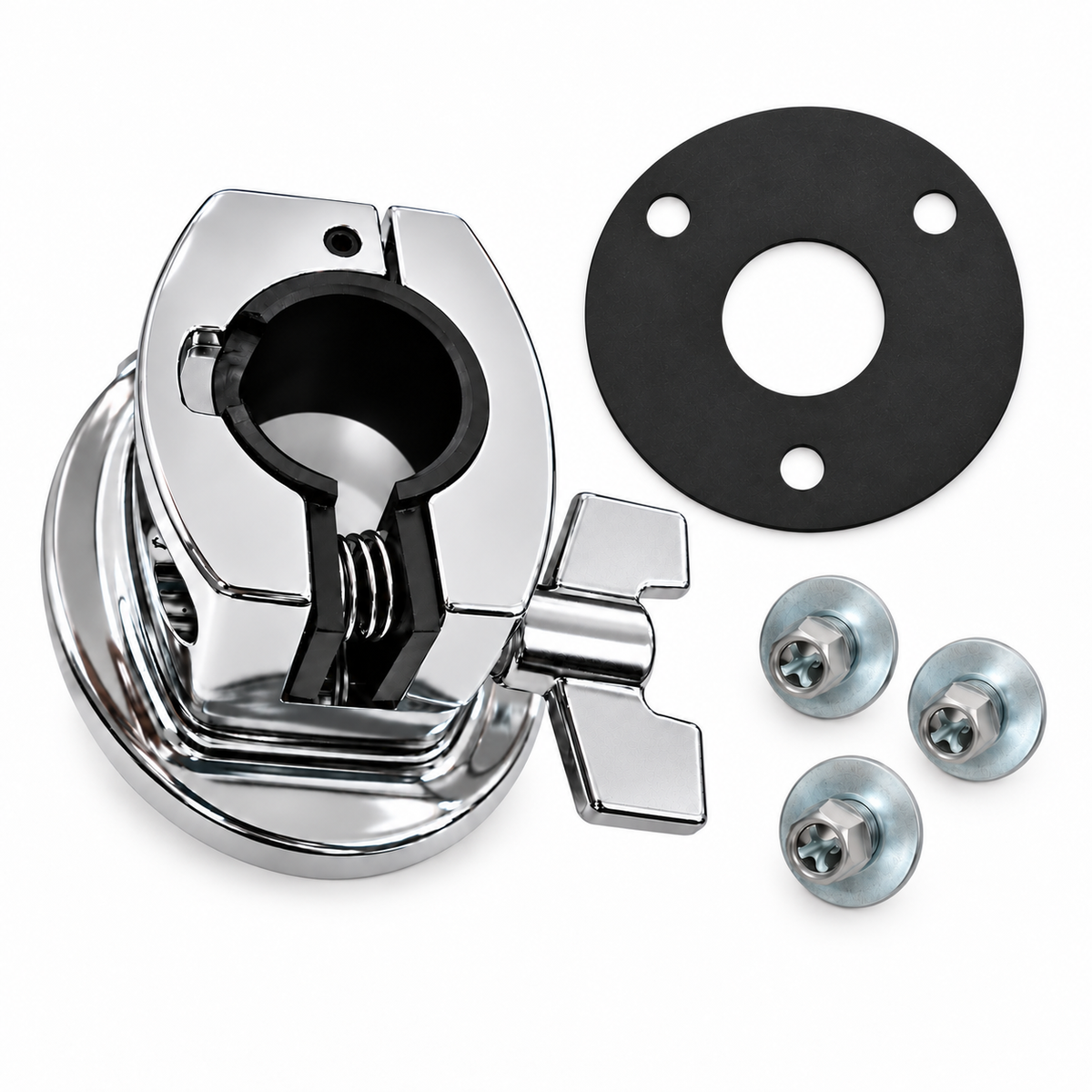 AIAS 7/8 Inch Tom Mount Bracket for Drum Shell, Chrome, 3-Hole Mount with Protective Rubber Gasket and Mounting Screws