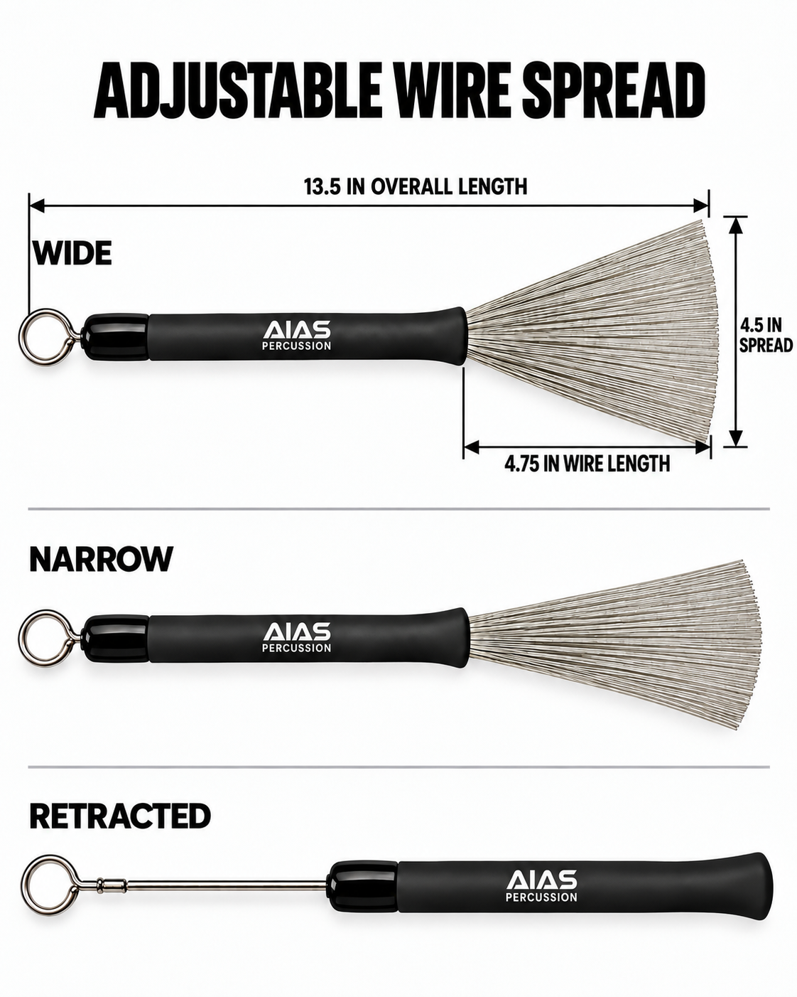 AIAS AR-1 Retractable Wire Drum Brushes – Adjustable Pair with Rubber Grip