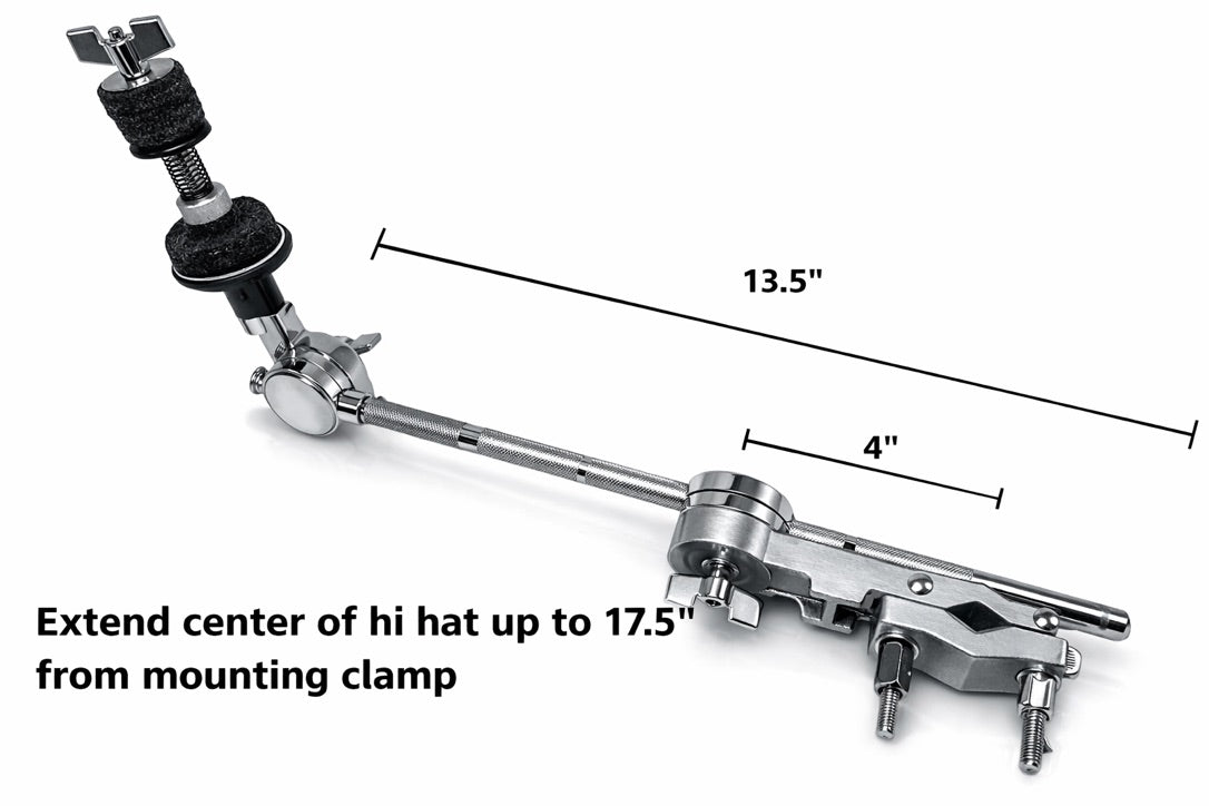 AIAS Auxiliary Hi-Hat Arm – Adjustable Drum Hardware Mount with Rotating Clamp for Remote Hi-Hats, Cymbals, and Percussion Add-Ons
