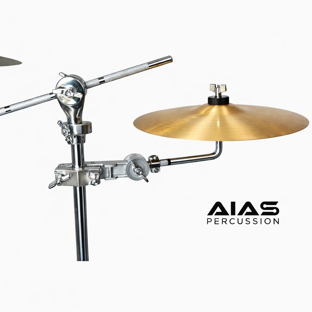 AIAS Splash Cymbal Mount Clamp for Drums – Adjustable Bell Cymbal Holder | Rotating Arm Fits 5/8″–1¼″ Hardware | Drum Rack Mount Percussion Accessory